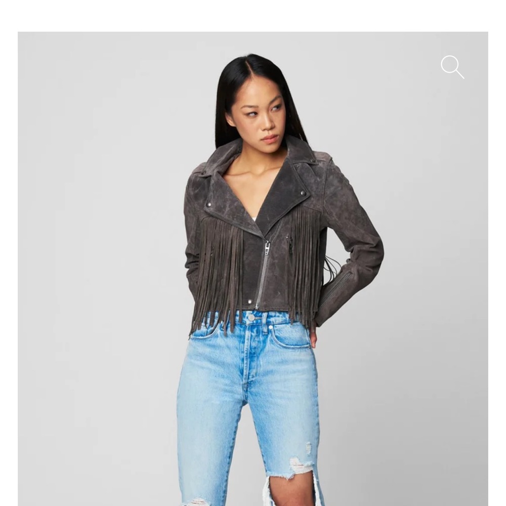 Blank NYC Suede fringe Moto Jacket Charcoal